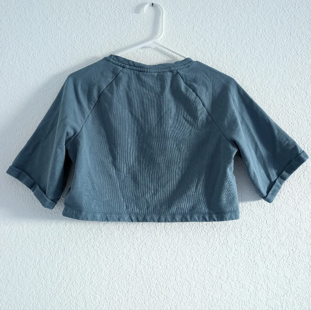 Gymshark Womens Crop 1/2 Sleeve Sweatshirt Top Medium Blue - Picture 2 of 5